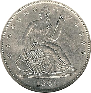1861-O Seated Libert Half Dollar SS Republic Obverse